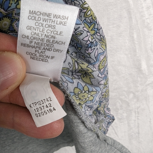 4/$20 Sale- J Jill Floral Blouse Top LP Large Petite Gray Purple Blue 3/4 Sleeve - Picture 9 of 11